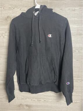 Champion Reverse Weave Black Hooded Sweater Mens Size S